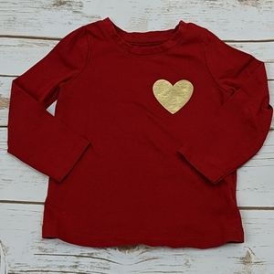Cat & Jack Red Gold Heart Long Sleeve T 3T